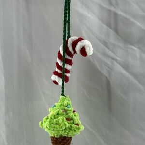 Handmade Green and Red Crochet Christmas Ornament for rearview mirror